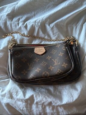 Louis Vuitton Monogram Mini Double Pochette with Gold Chain